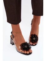 Sandály na podpatku s ozdobou D&A MR52-238 Černé Sandály na podpatku s ozdobou D&A MR52-238 Černé