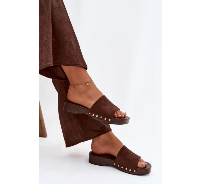 Dámské žabky se zlatými přezkami čokoládové Ferinna Dámské žabky se zlatými přezkami čokoládové Ferinna