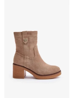 Zateplené Dámské Kotníkové Boty Na Podpatku Béžové Vailia