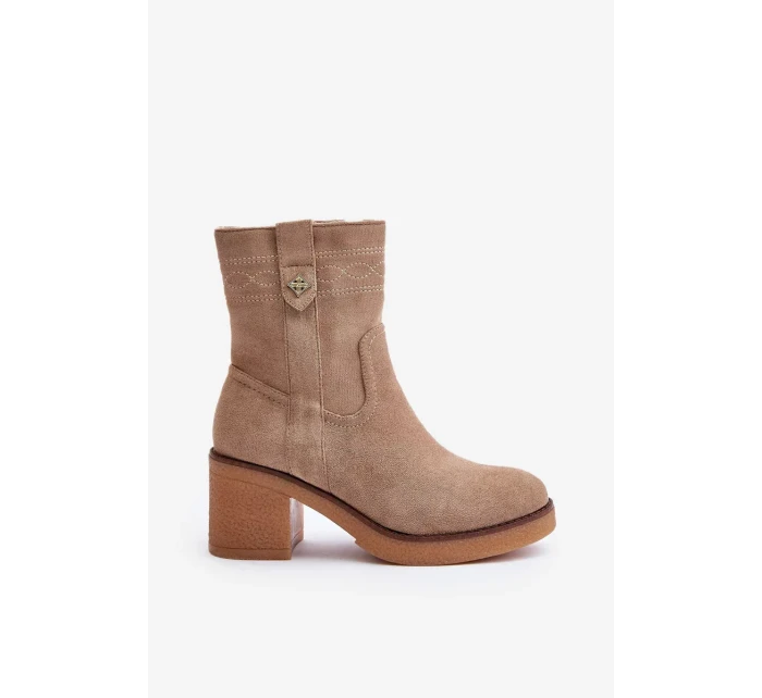 Zateplené Dámské Kotníkové Boty Na Podpatku Béžové Vailia