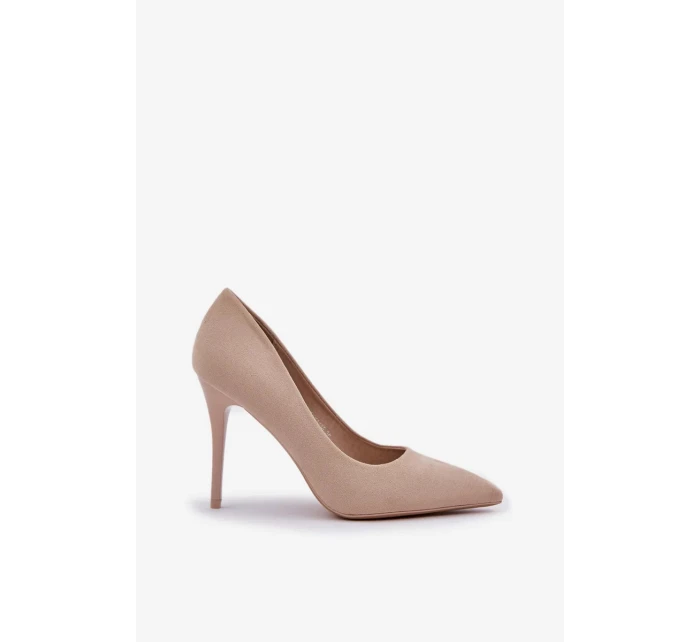 Klasické dámské lodičky na jehlovém podpatku z eko semiše Navinda – světle béžové