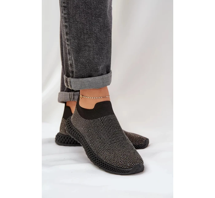 Dámské nazouvací sportovní boty se zdobením – černé