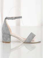 Originální  lodičky dámské šedo-stříbrné na širokém podpatku