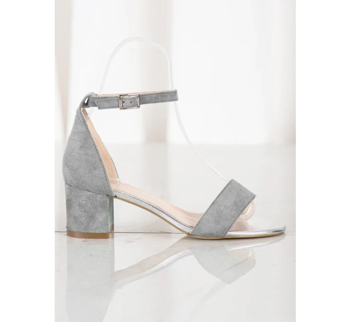 Originální  lodičky dámské šedo-stříbrné na širokém podpatku