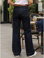 Dámské džíny s širokou nohavicí a páskem tmavě modré FashionStreet UY2926