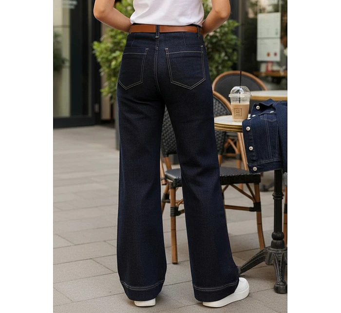 Dámské džíny s širokou nohavicí a páskem tmavě modré FashionStreet UY2926