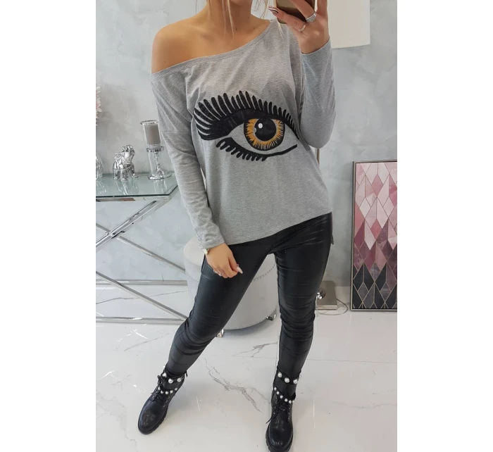 Halenka s potiskem a delšími zády šedá