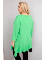 Dámská blůza Plus Size s bavlnou, volánem a ohrnutým rukávem světle zelená