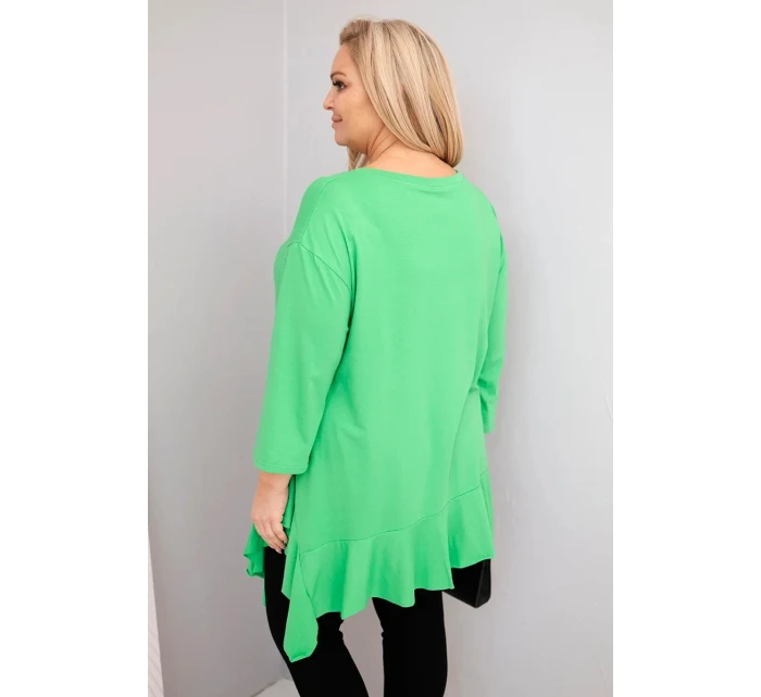 Dámská blůza Plus Size s bavlnou, volánem a ohrnutým rukávem světle zelená