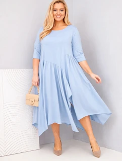 Dámské bavlněné šaty Plus Size s asymetrickým spodním lemem modrá