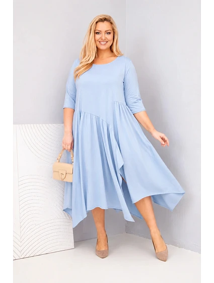 Dámské bavlněné šaty Plus Size s asymetrickým spodním lemem modrá