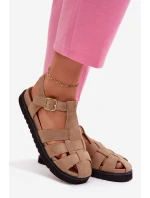 Dámské Římské Sandály S Zlatou Přezkou Na Platformě Béžové Terelina