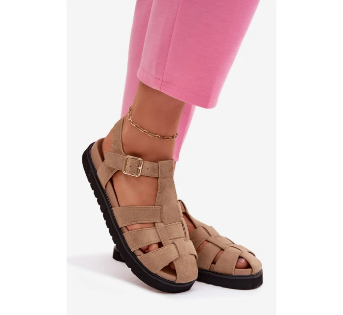 Dámské Římské Sandály S Zlatou Přezkou Na Platformě Béžové Terelina