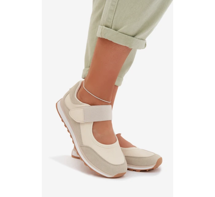 Sportovní dámské polobotky na suchý zip Béžové model 22026561 - EVENTO