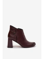 Dámské zateplené kotníkové botky z kůže na sloupku – bordó Ivessara Dámské zateplené kotníkové botky z kůže na sloupku – bordó Ivessara