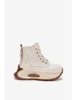 Dámské kožené boty GOE – světle béžové, zateplené, na platformě Dámské kožené boty GOE – světle béžové, zateplené, na platformě