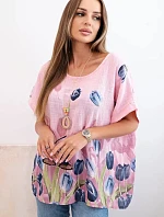 Dámská bavlněná košile s květinovým vzorem světle růžová