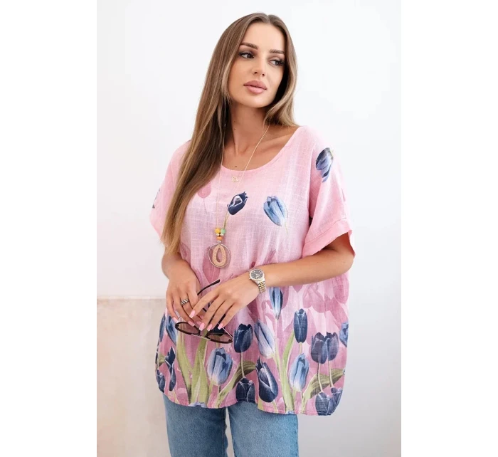 Dámská bavlněná košile s květinovým vzorem světle růžová Dámská bavlněná košile s květinovým vzorem světle růžová