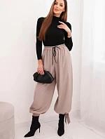 Dámské kalhoty se širokými nohavicemi a zavazováním dole fango