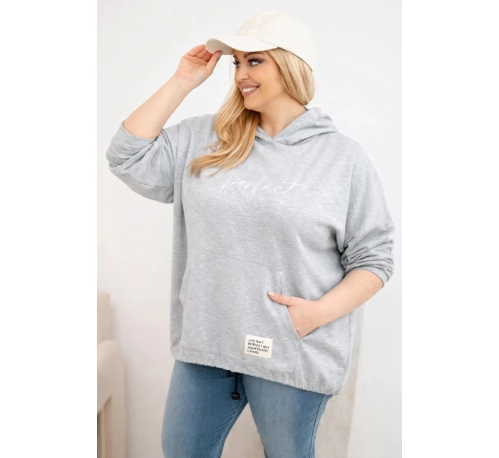 Dámská mikina Plus Size s kapucí a potiskem šedá