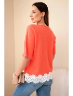 Svetr dámský s krátkým rukávem a krajkou model 21961314 - K-Fashion