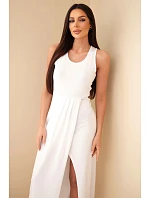 Dámské bavlněné midi šaty bez rukávů s řasením bílá Dámské bavlněné midi šaty bez rukávů s řasením bílá