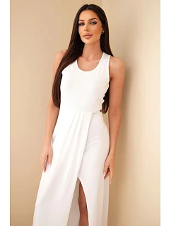 Dámské bavlněné midi šaty bez rukávů s řasením bílá