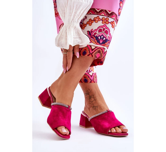 Semišové pantofle na vysokém podpatku S.Barski KV-612-2 Fuchsia