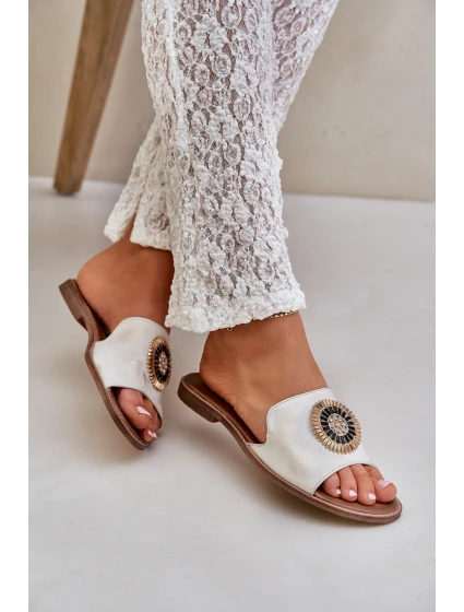 Kožené Pantofle S Dekorací Na Plochém Podpatku Zlato Lewski model 21682248 - Boto Kožené Pantofle S Dekorací Na Plochém Podpatku Zlato Lewski model 21682248 - Boto