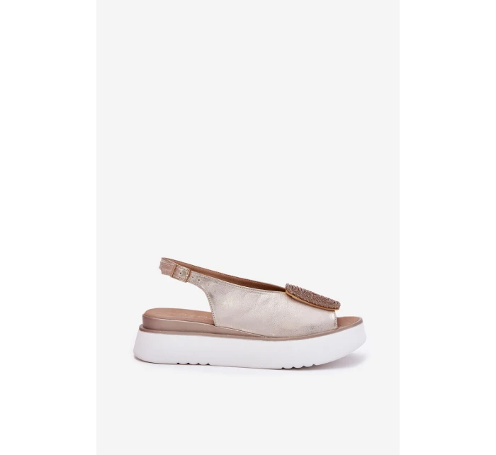 Kožené Dámské Sandály Na Platformě S Dekorací Zlaté model 21701855 - Zazoo