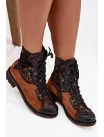 Kožené dámské kotníkové boty z pravé kůže na nízkém podpatku Maciejka 07004-29 camel