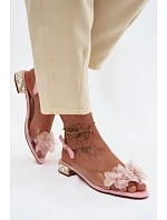 Průhledné sandály s krystaly a síťkovými květinami D&A MR61-9006 Růžové