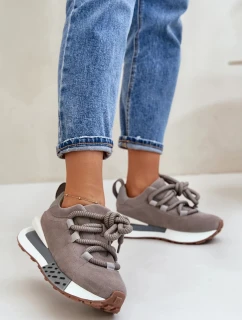 Semišové Dámské Tenisky Na Platformě S Hrubým Šněrováním Artiker Šedé