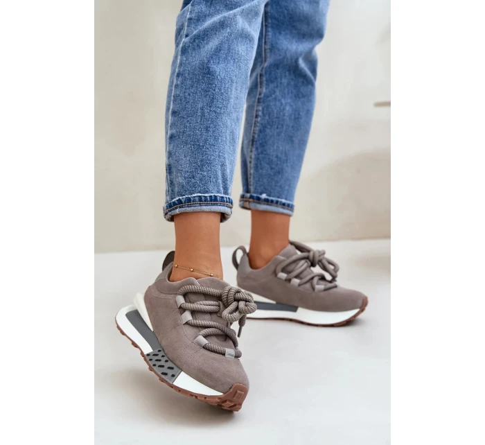 Semišové Dámské Tenisky Na Platformě S Hrubým Šněrováním Artiker Šedé Semišové Dámské Tenisky Na Platformě S Hrubým Šněrováním Artiker Šedé