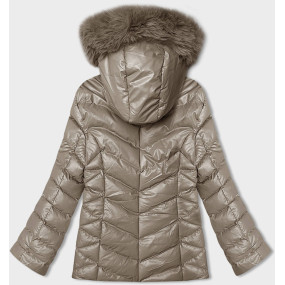Krátká béžová zimní bunda s kapucí (5M3138-62)