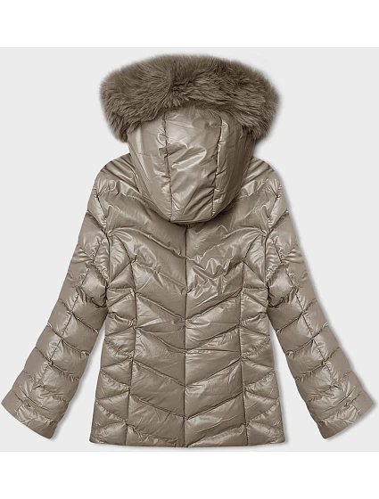 Krátká béžová zimní bunda s kapucí model 21246232 - J.STYLE