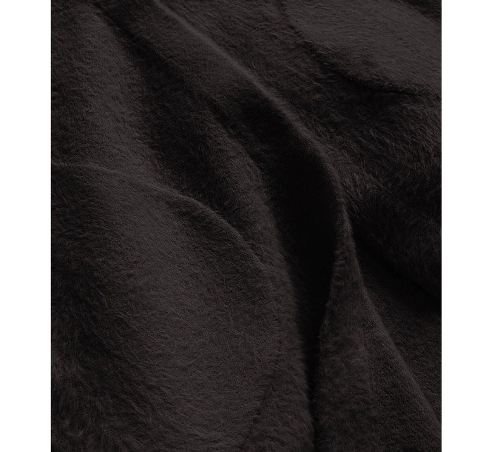 Tmavě hnědý dlouhý vlněný přehoz přes oblečení typu alpaka s kapucí (908)