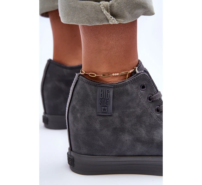 Dámské Kožené Tenisky Na Koturnu Big Star MM274005 Šedé Dámské Kožené Tenisky Na Koturnu Big Star MM274005 Šedé