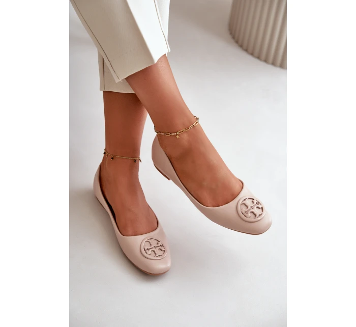 Dámské baleríny s ozdobou z ekokože béžové model 21667173 - Boto