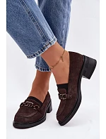 Dámské mokasiny z přírodního semiše na nízkém podpatku model 22100103 Čokoládové - VINCEZA