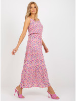 Růžové maxi šaty s květinami na ramínka SUBLEVEL