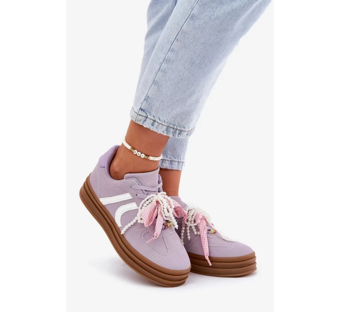 Dámské tenisky na platformě s ozdobami – fialové Vinness