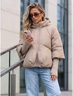 Dámská zimní prošívaná bunda s kapucí, světle béžová, FashionStreet TY5827 Dámská zimní prošívaná bunda s kapucí, světle béžová, FashionStreet TY5827