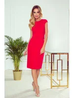 TAMARA - Elegantní červené dámské midi šaty s páskem 301-2