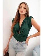 Dámská saténová halenka s hlubokým výstřihem zelený Dámská saténová halenka s hlubokým výstřihem zelený