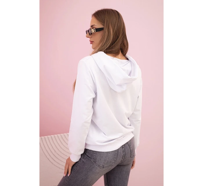 Dámská bavlněná mikina s kapucí a kapsami bílá