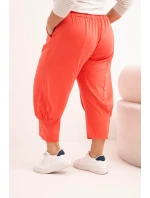 Dámské kalhoty Plus Size s nízkým sedem a gumou v pase korálové