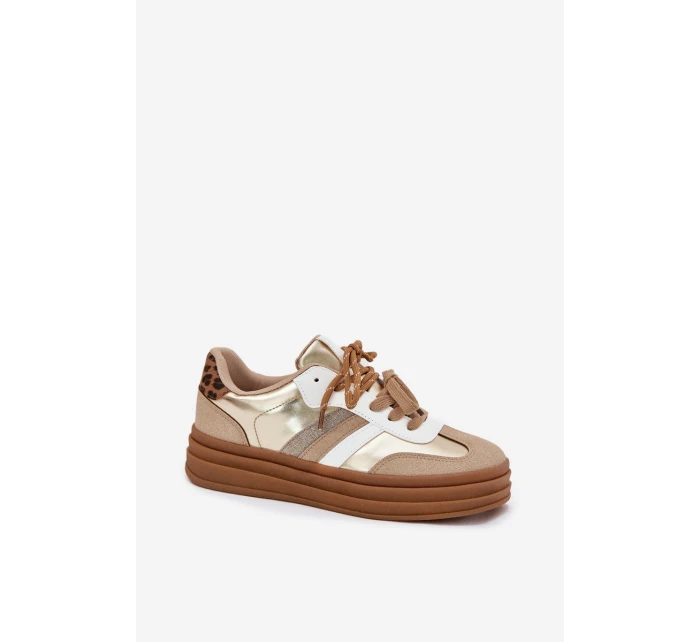 Dámské Tenisky Na Platformě S Dvojitým Šněrováním Leopardí Zlaté Klipy Dámské Tenisky Na Platformě S Dvojitým Šněrováním Leopardí Zlaté Klipy