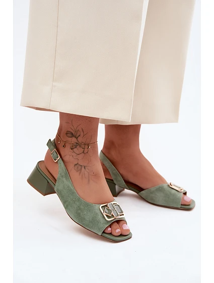 Elegantní sandály z přírodního semiše na podpatku D&A CE61-3127 Zelené