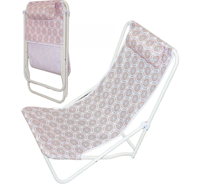 SKLÁDACÍ PLÁŽOVÉ LEHÁTKO S OPĚRKOU HLAVY MODRÉ A ORANŽOVÉ